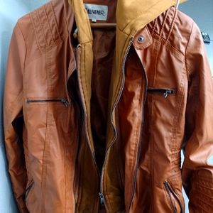 Blivener Womens Classic Faux Leather Khaki Hooded Jacket